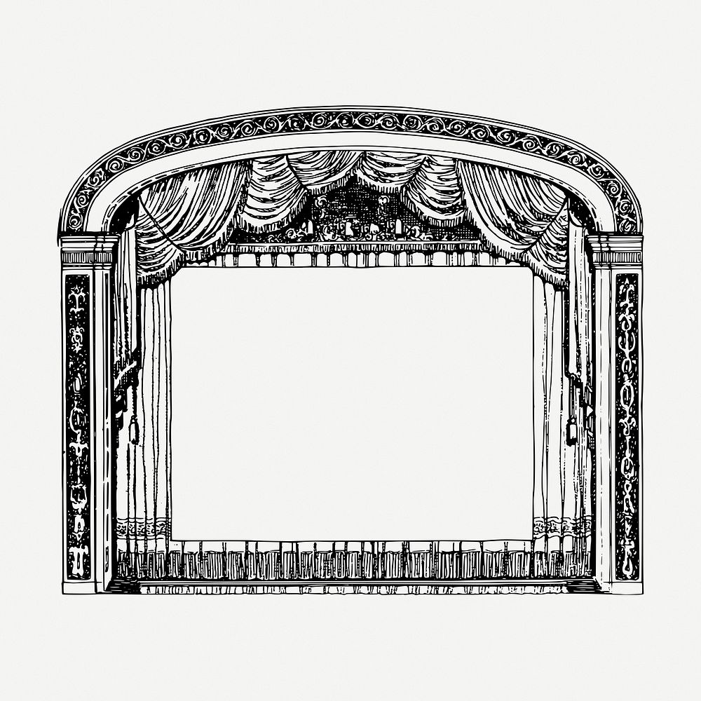 Theater stage frame drawing, vintage illustration psd. Free public domain CC0 image.