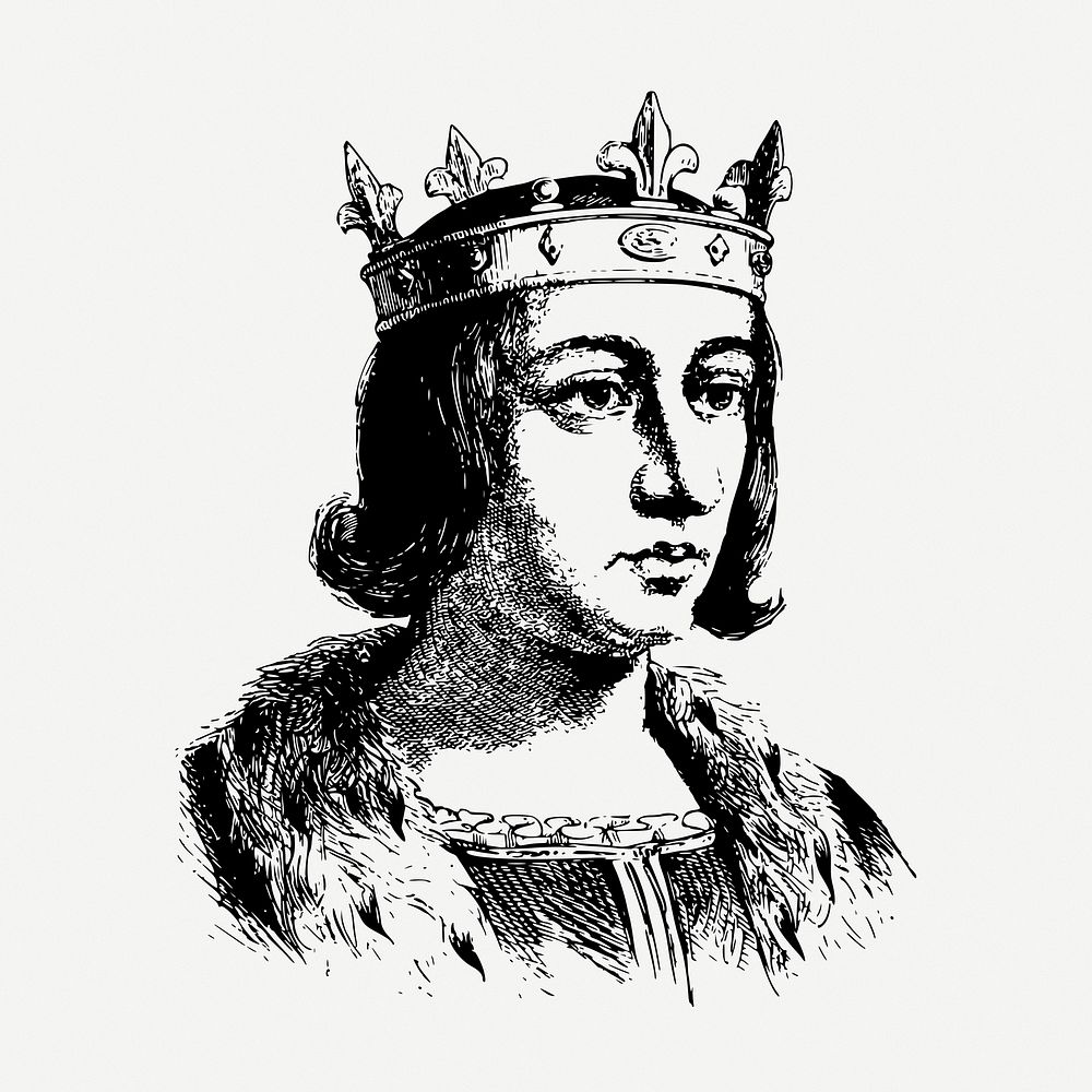 King Louis X drawing, vintage illustration psd. Free public domain CC0 image.