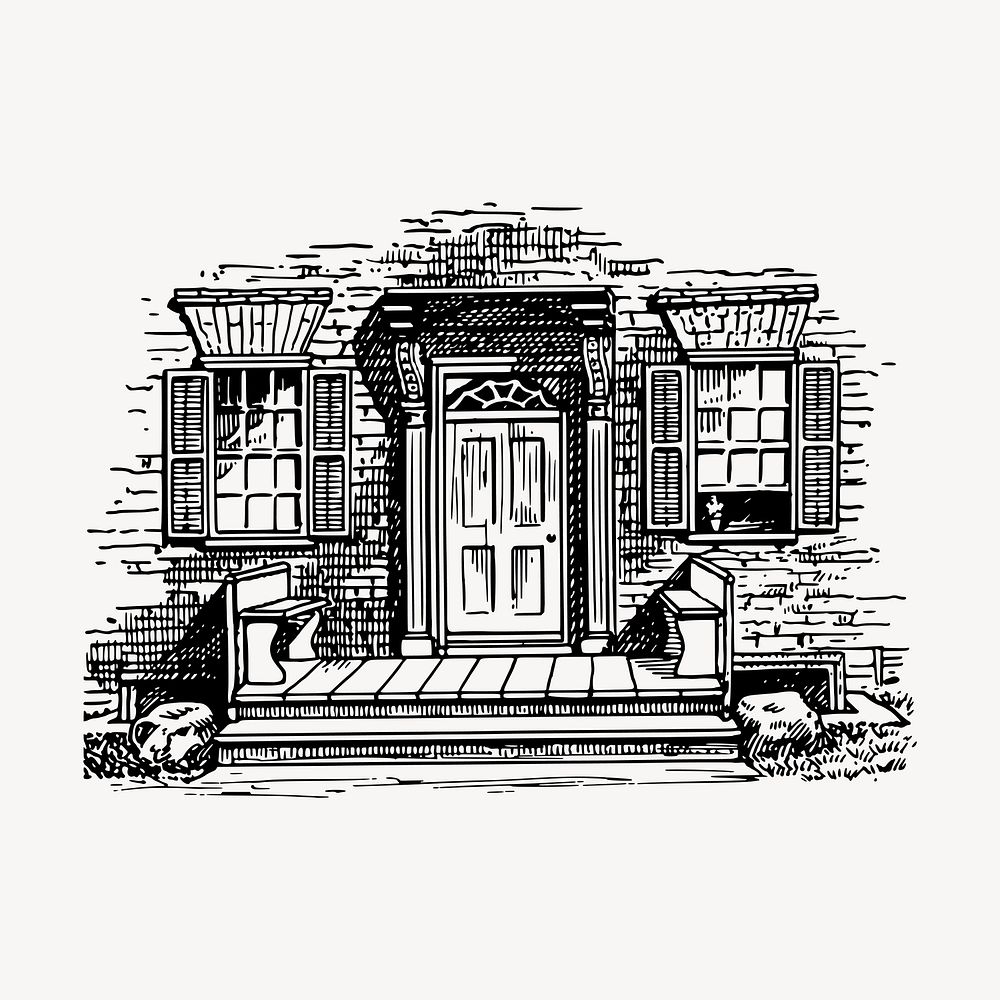 Cottage entrance clipart, vintage hand drawn vector. Free public domain CC0 image.