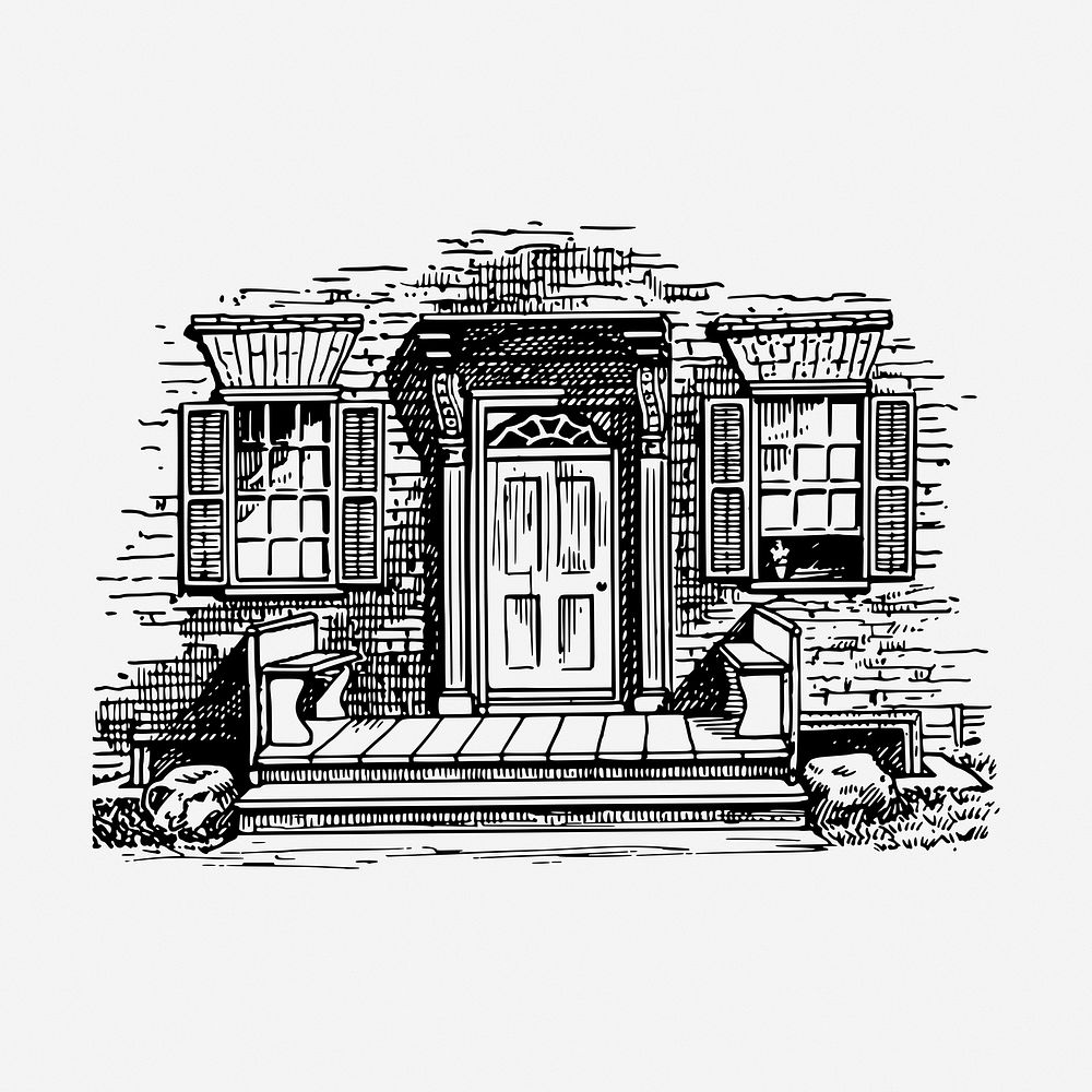 Cottage entrance vintage illustration. Free public domain CC0 image.