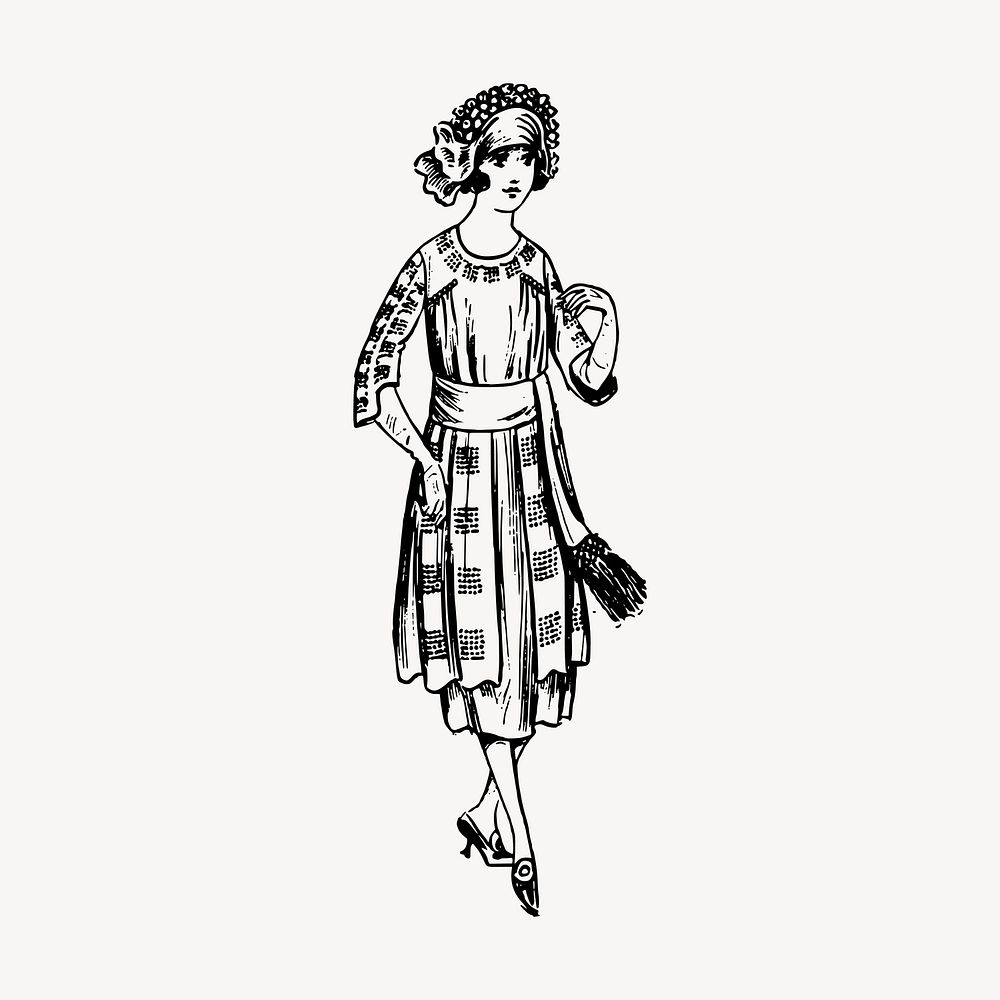 Retro women's fashion clipart, vintage hand drawn vector. Free public domain CC0 image.