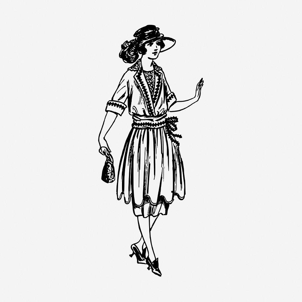 Flapper fashion vintage illustration. Free public domain CC0 image.