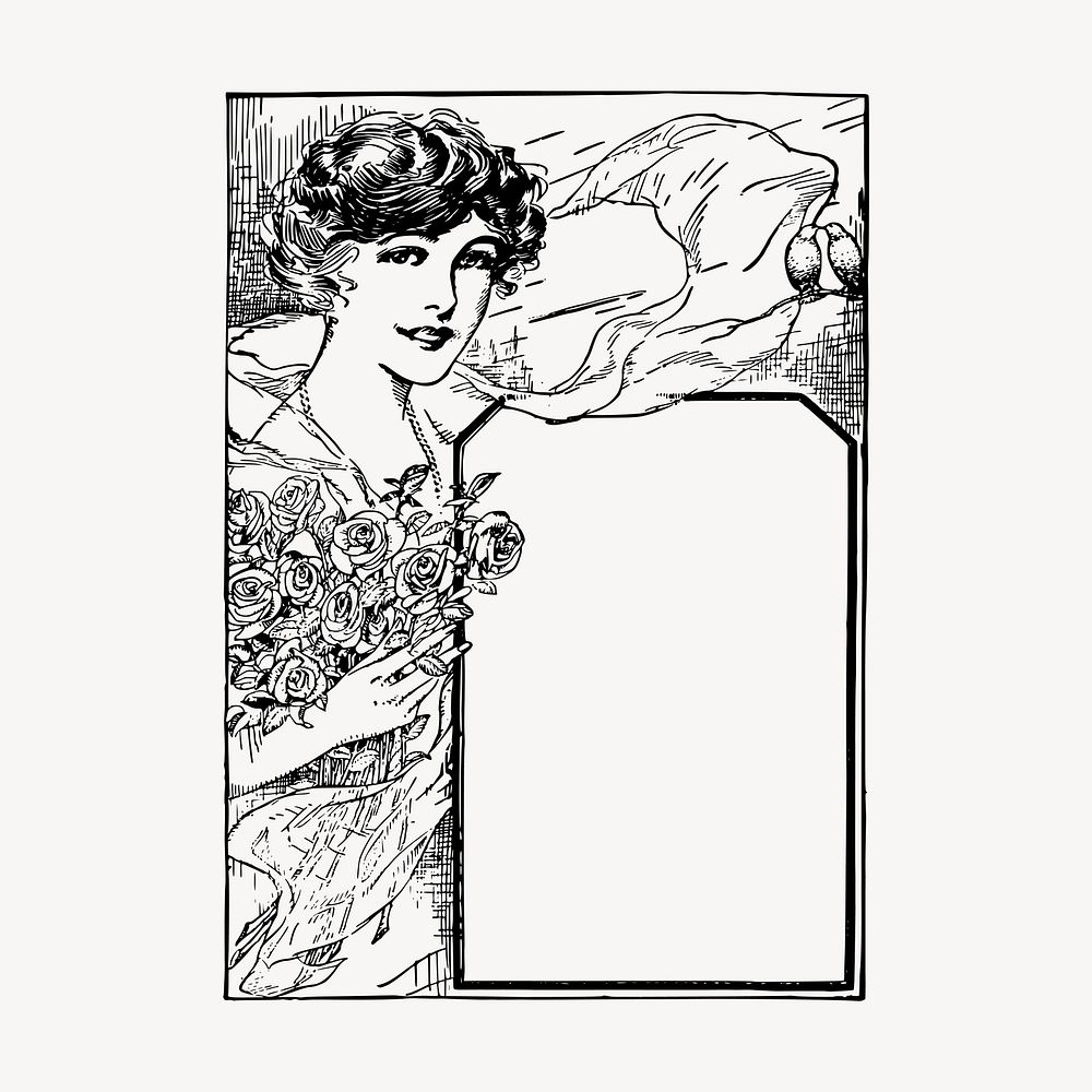 Vintage lady card clipart, hand drawn vector. Free public domain CC0 image.