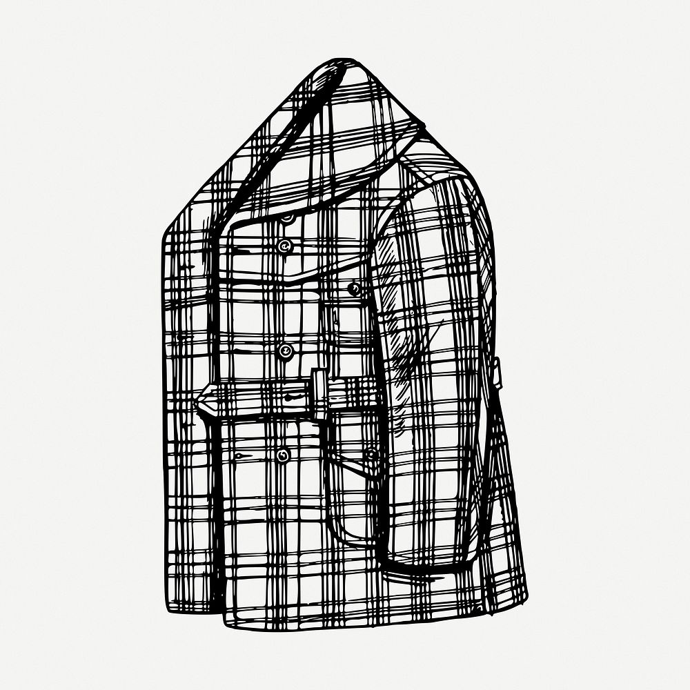 Plaid men's jacket drawing, vintage illustration psd. Free public domain CC0 image.