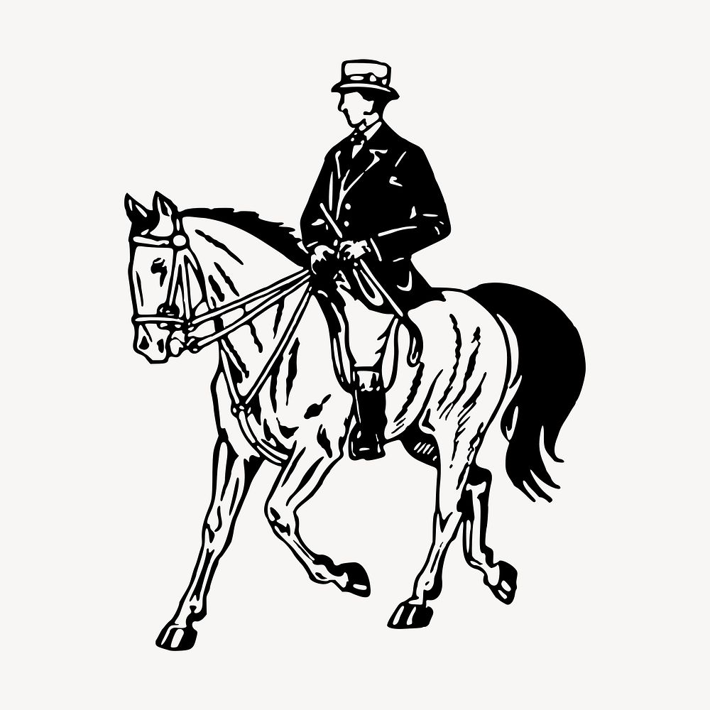Horseback riding clipart, vintage hand drawn vector. Free public domain CC0 image.