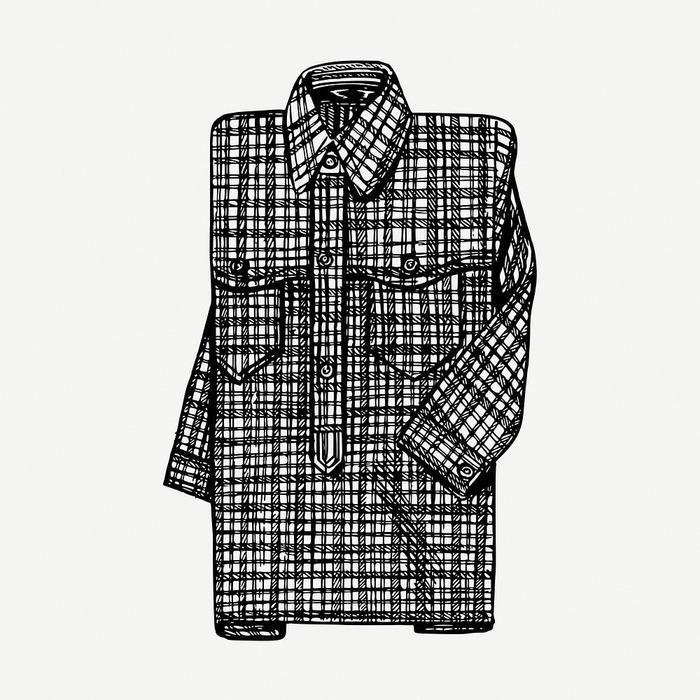 Plaid men's shirt drawing, vintage illustration psd. Free public domain CC0 image.