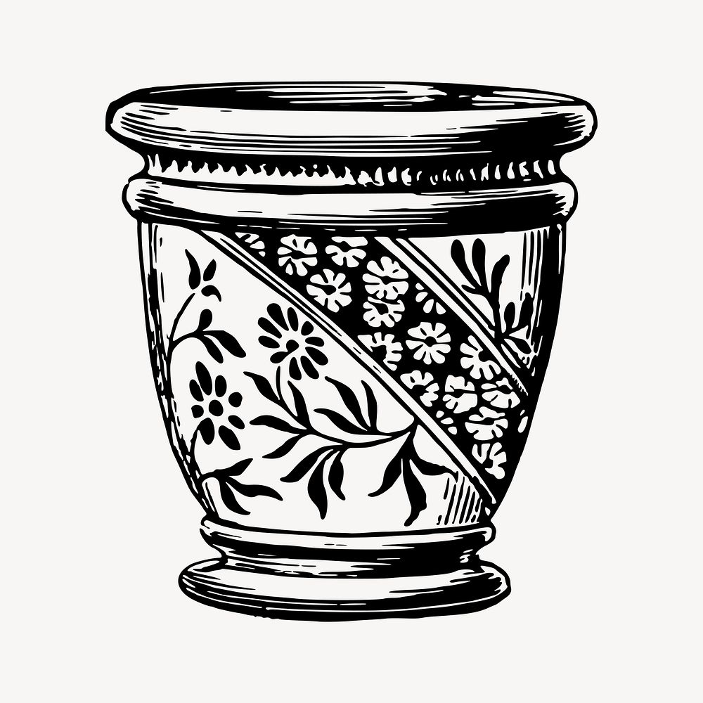 Floral pot clipart, vintage hand drawn vector. Free public domain CC0 image.