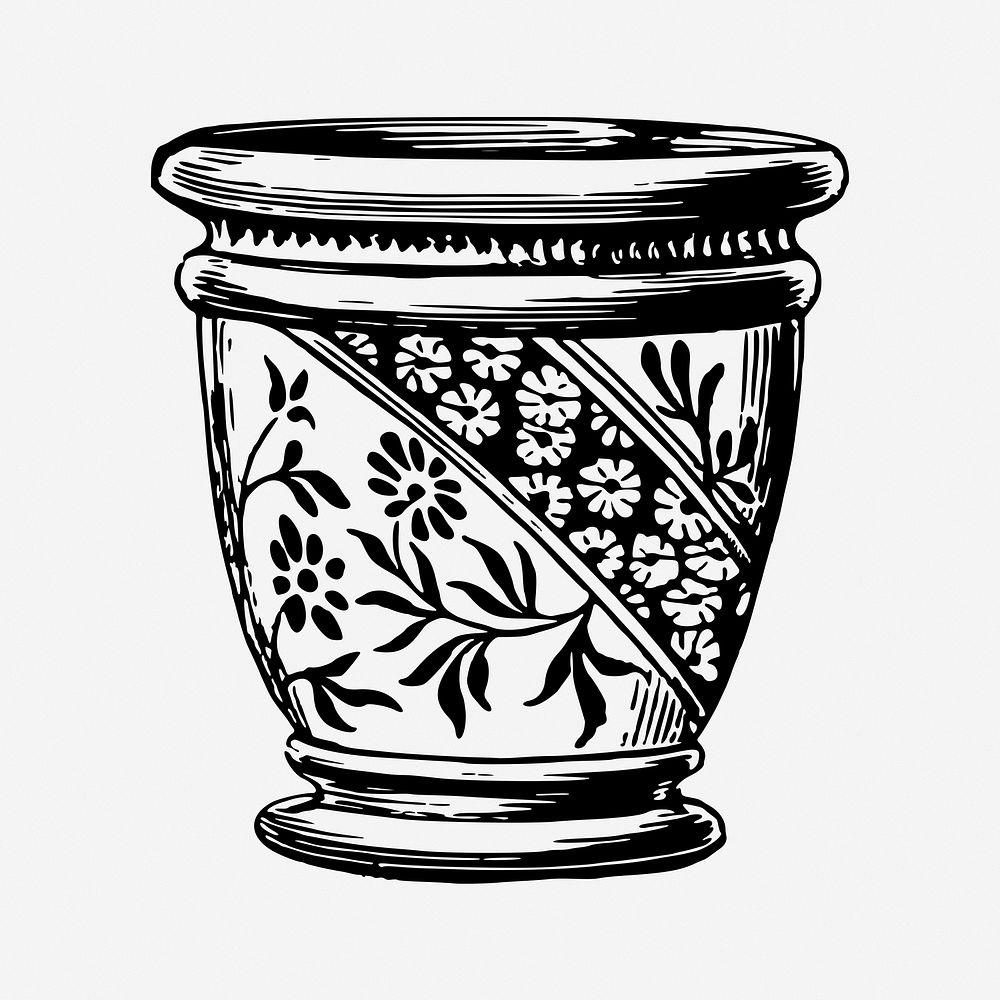 Floral pot vintage illustration. Free public domain CC0 image.
