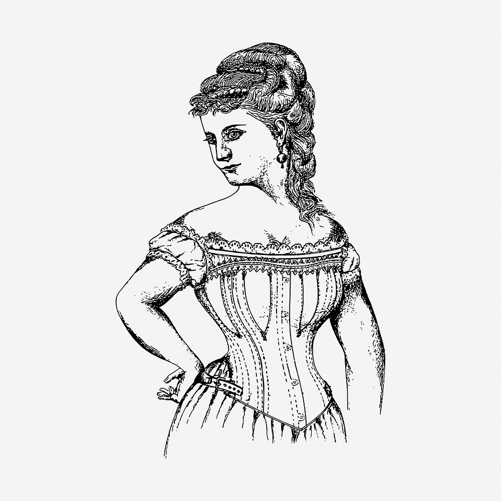 Lady in corset vintage illustration. Free public domain CC0 image.