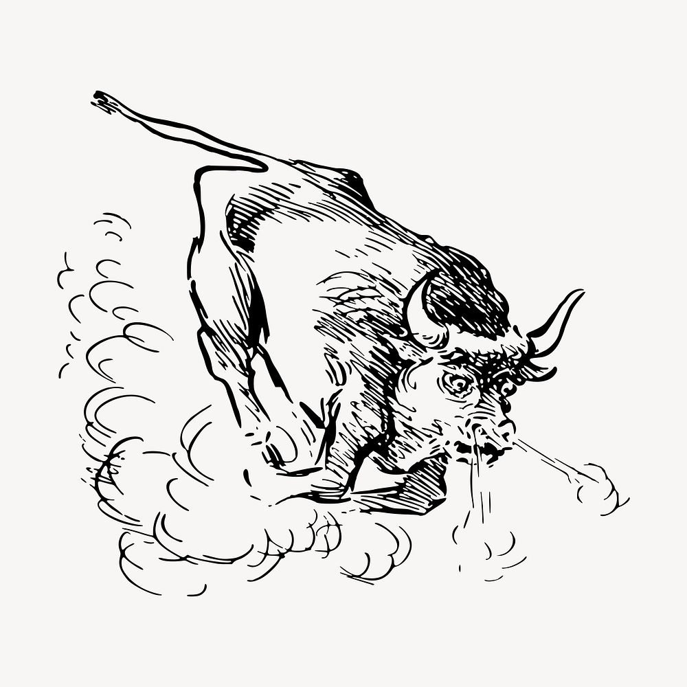 Angry bull clipart, vintage hand drawn vector. Free public domain CC0 image.