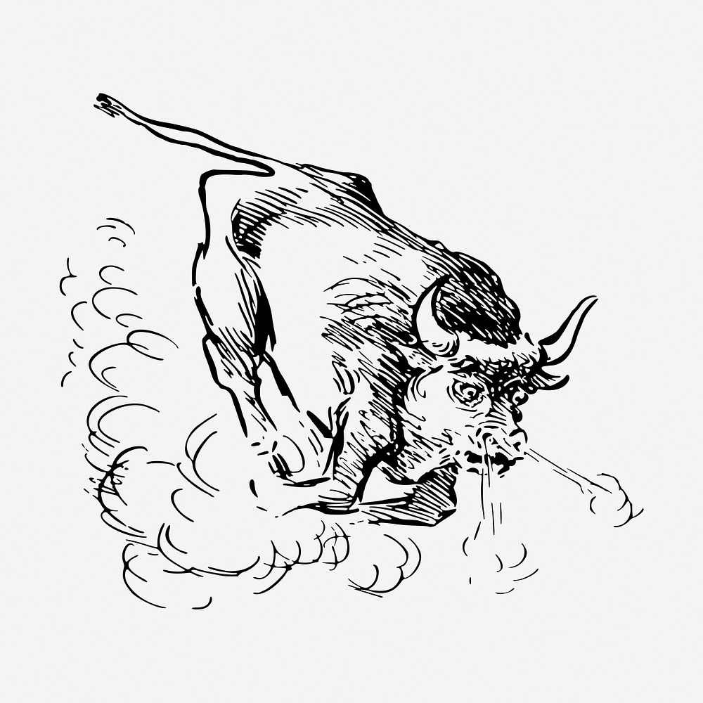 Angry bull drawing, vintage illustration psd. Free public domain CC0 image.
