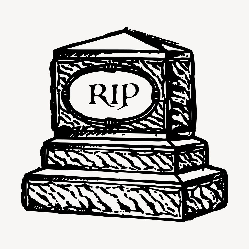 RIP tombstone clipart, vintage hand drawn vector. Free public domain CC0 image.