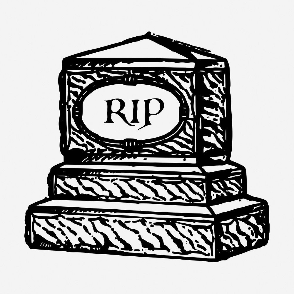 RIP tombstone vintage illustration. Free public domain CC0 image.