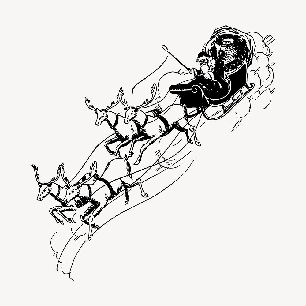 Santa's reindeers clipart, vintage hand drawn vector. Free public domain CC0 image.