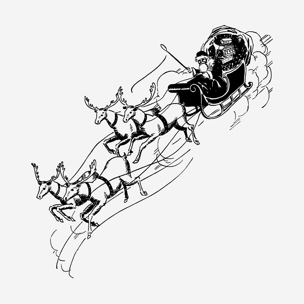 Santa's reindeers vintage illustration. Free public domain CC0 image.