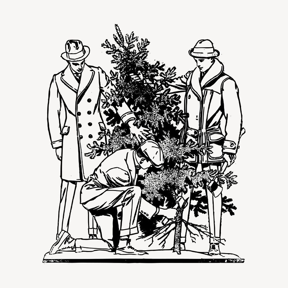Cutting Christmas tree clipart, vintage hand drawn vector. Free public domain CC0 image.