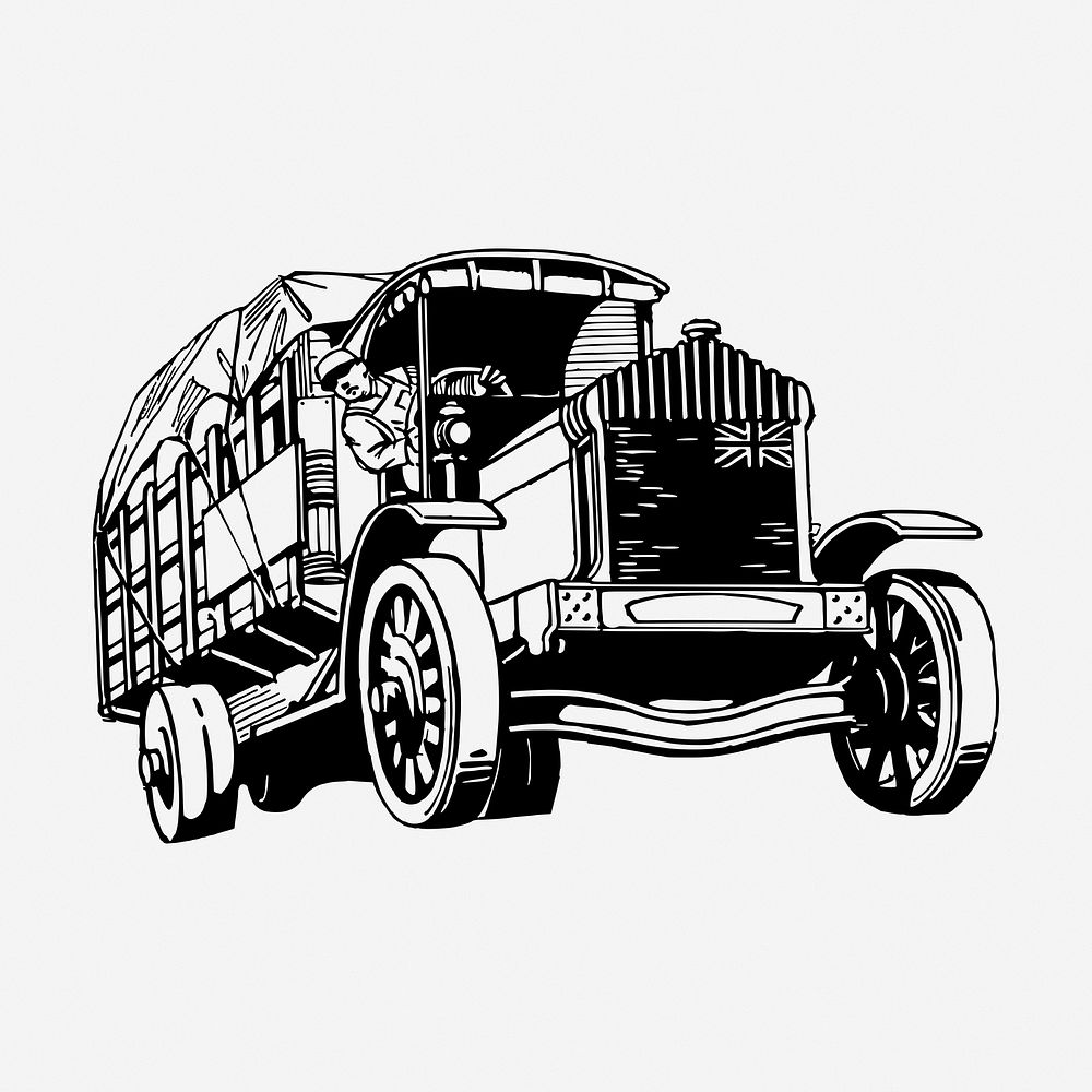 Old truck vintage illustration. Free public domain CC0 image.