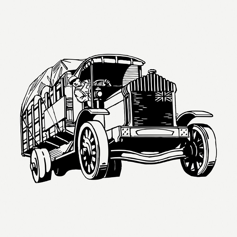 Old truck drawing, vintage illustration psd. Free public domain CC0 image.