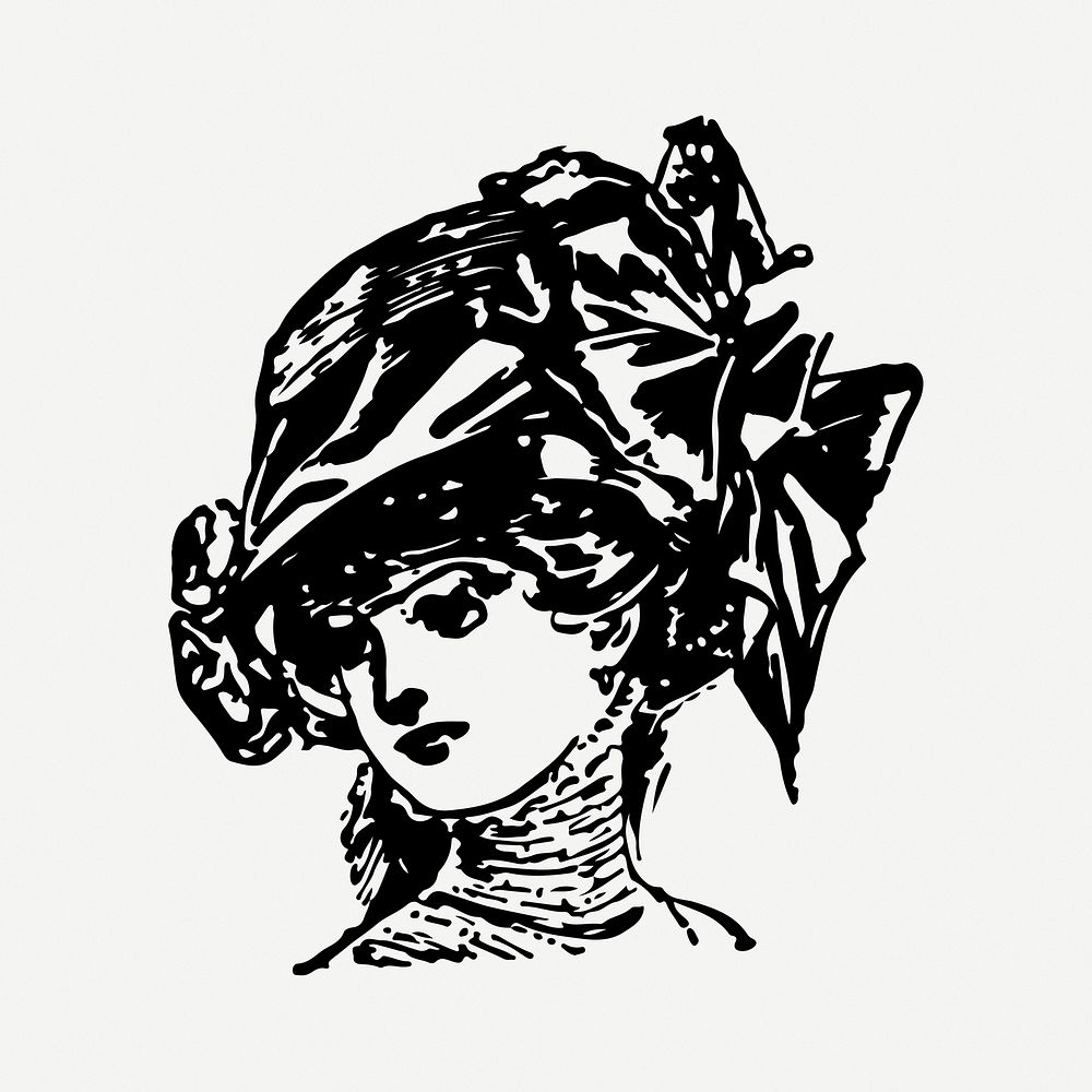 Beautiful women's hat drawing, vintage illustration psd. Free public domain CC0 image.