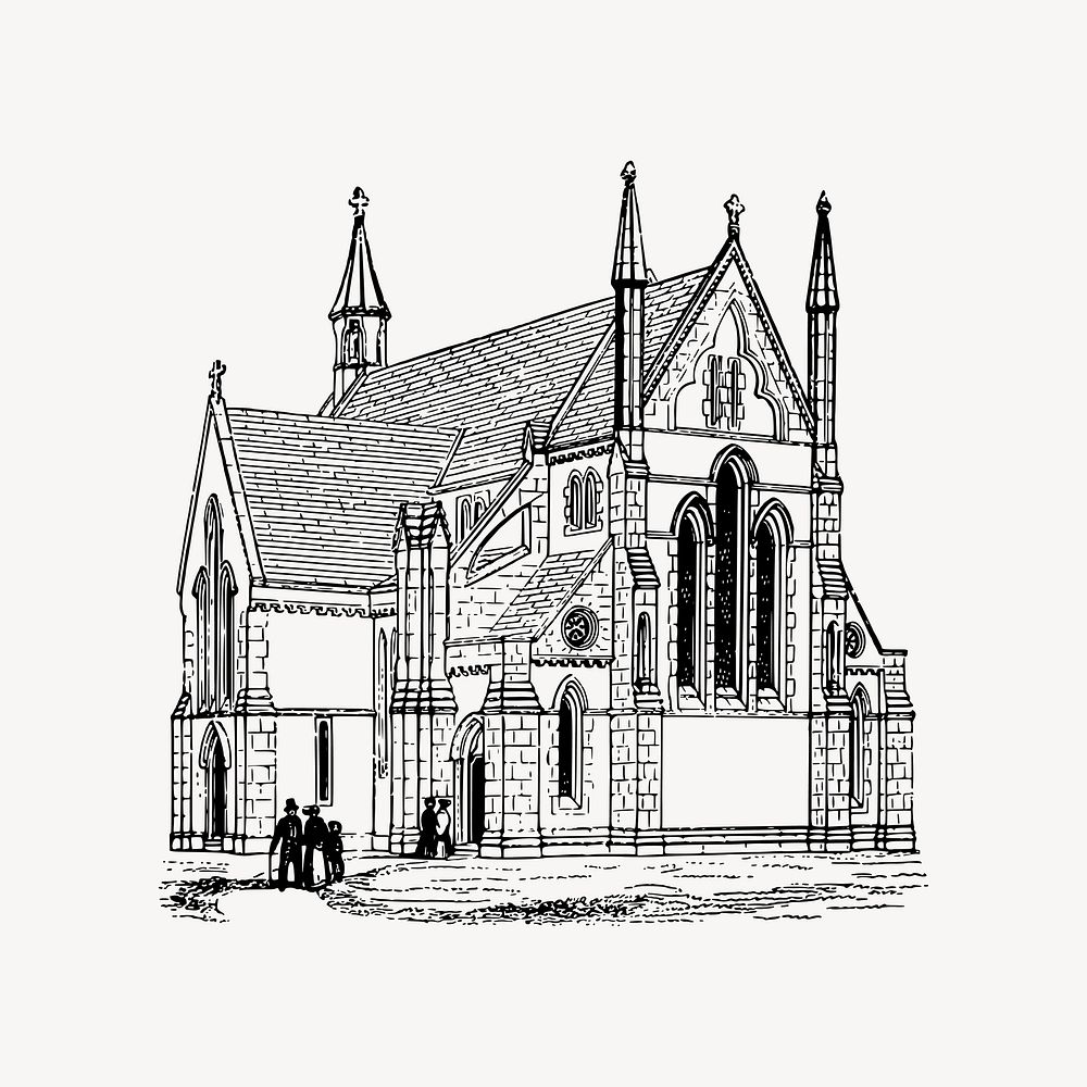 Church clipart, drawing illustration vector. Free public domain CC0 image.