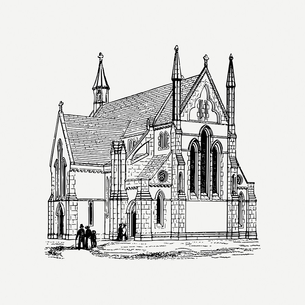 Church collage element, vintage illustration psd. Free public domain CC0 image.
