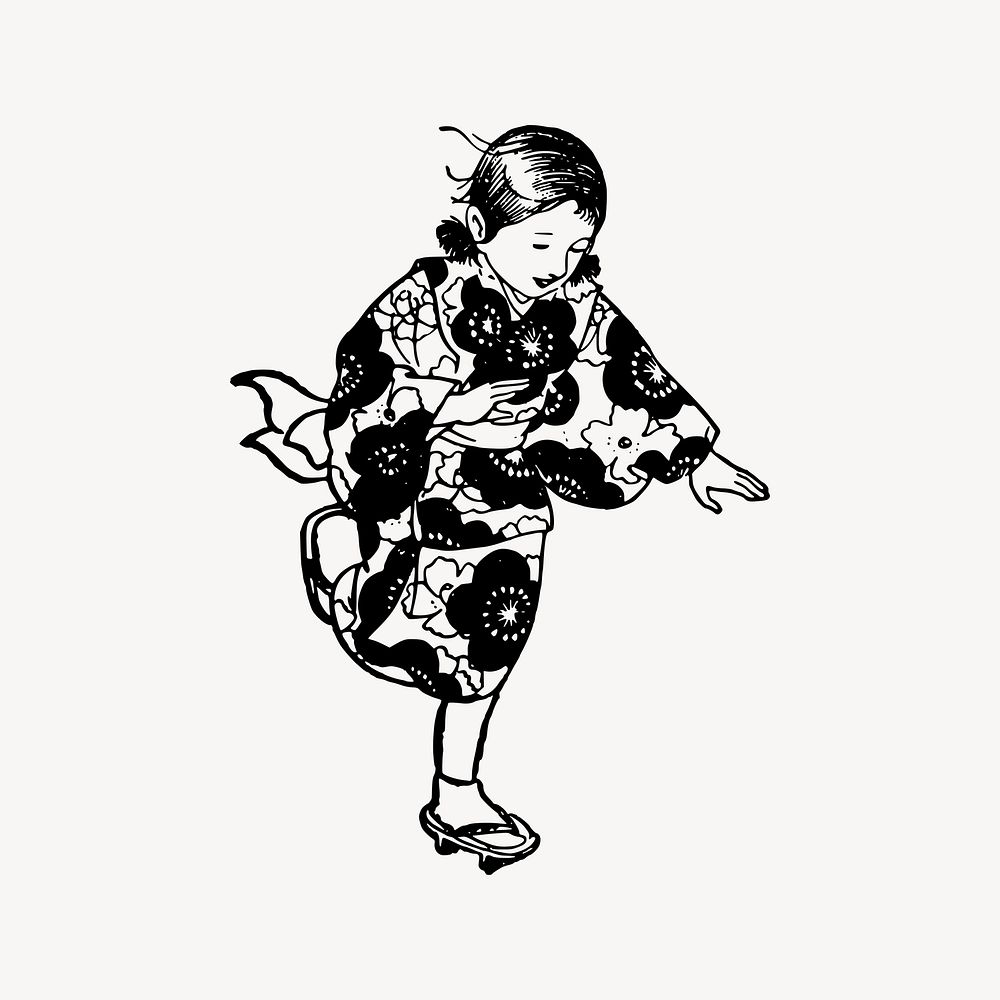 Girl running clipart, drawing illustration vector. Free public domain CC0 image.