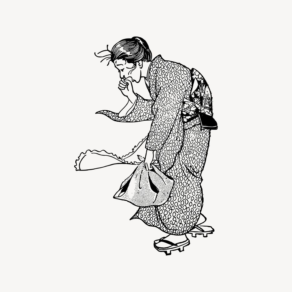 Japanese woman clipart, drawing illustration vector. Free public domain CC0 image.