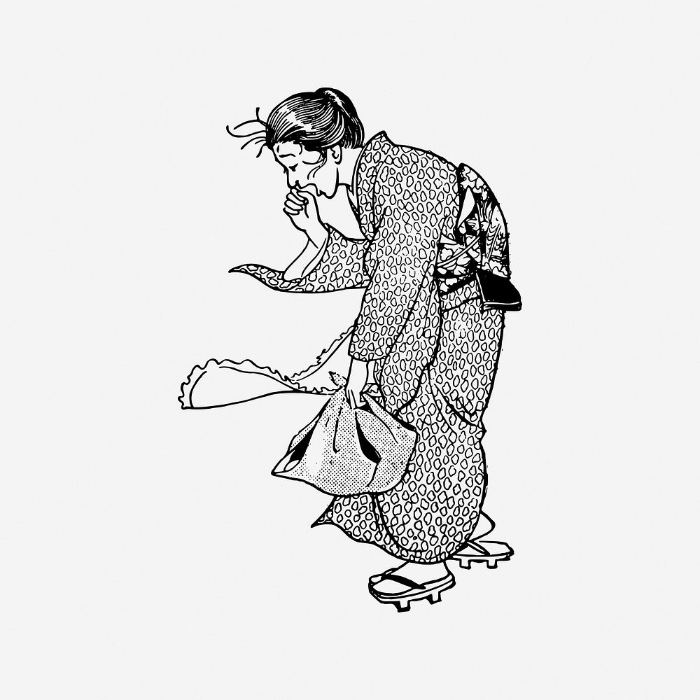 Japanese woman, drawing illustration. Free public domain CC0 image.
