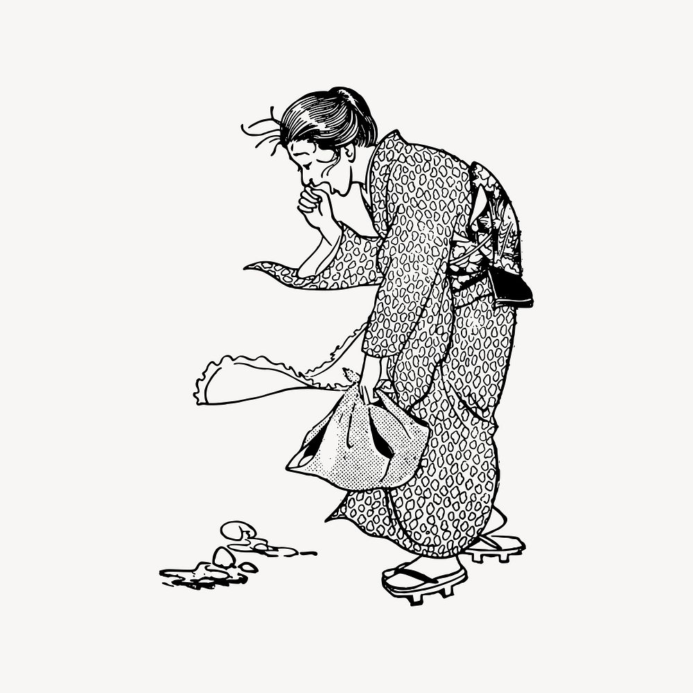 woman & broken egg clipart, drawing illustration vector. Free public domain CC0 image.