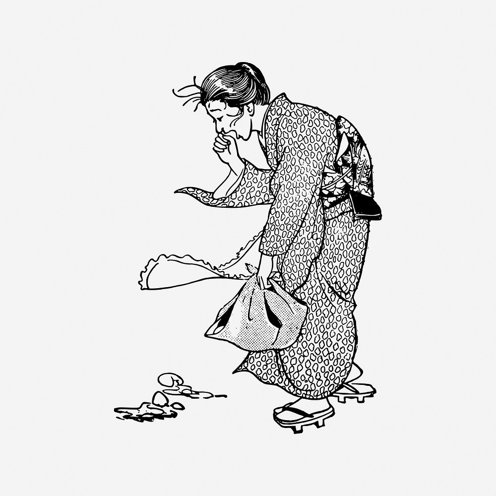 Woman & broken egg, drawing illustration. Free public domain CC0 image.