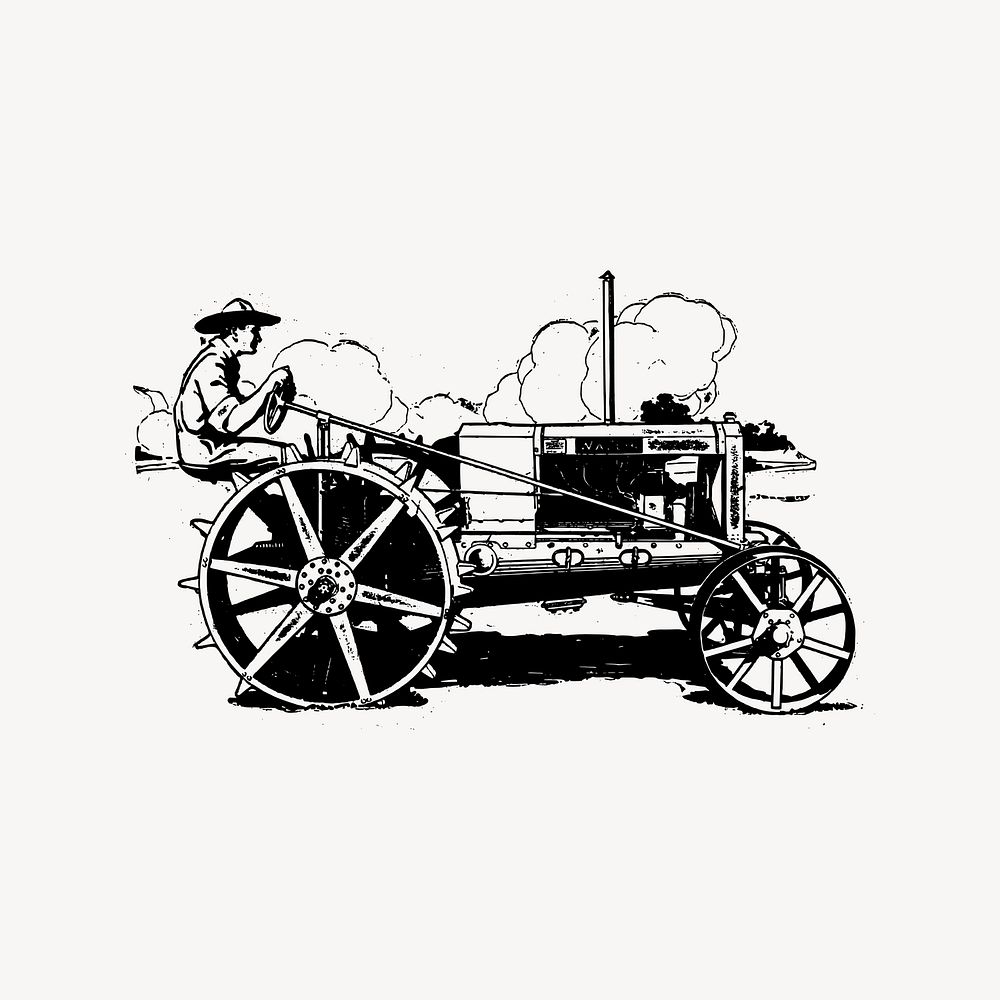 Old tractor clipart, drawing illustration vector. Free public domain CC0 image.