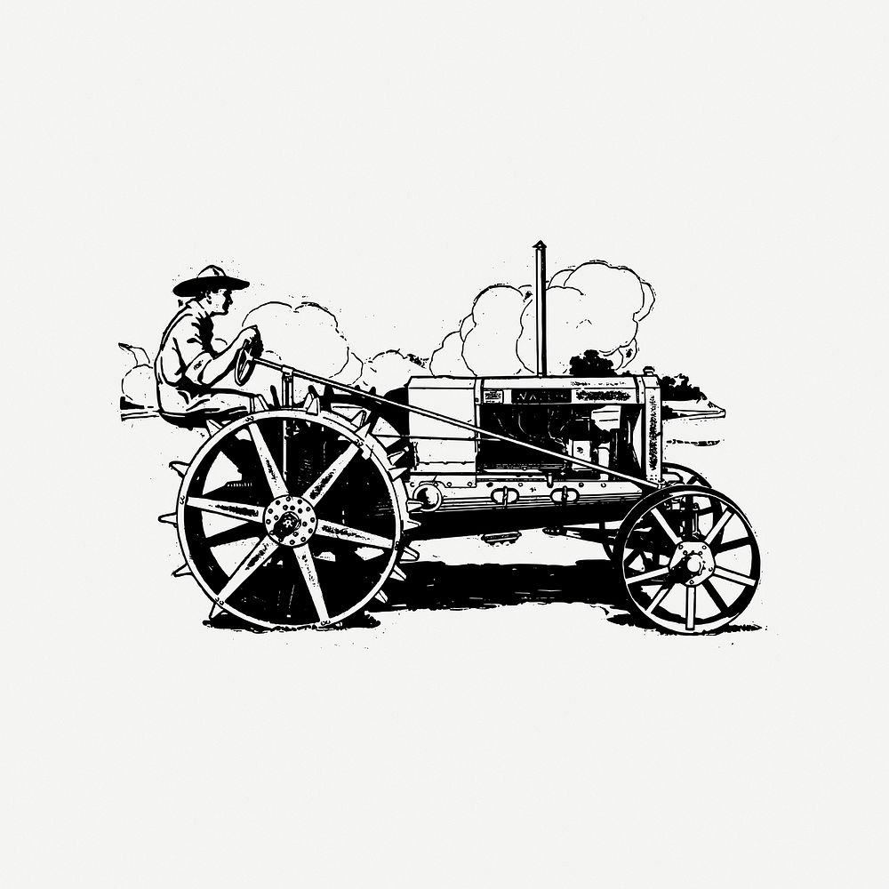 Old tractor collage element, vintage illustration psd. Free public domain CC0 image.