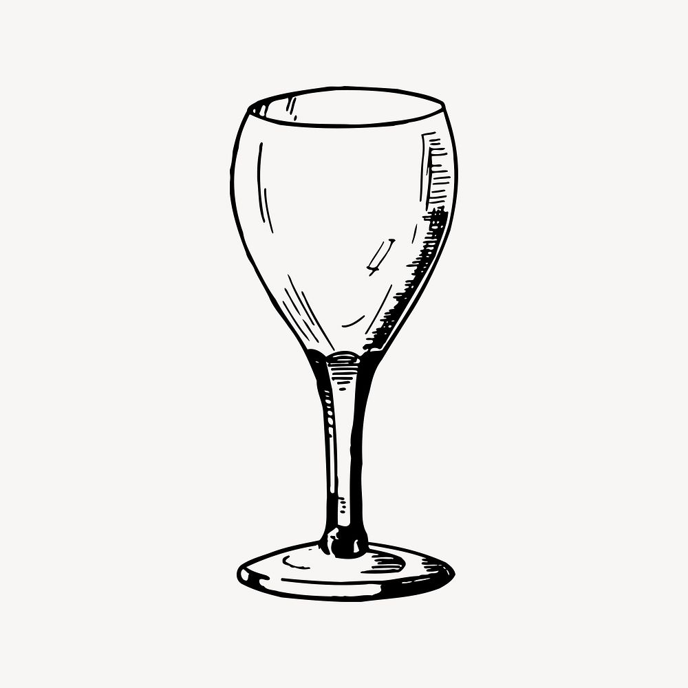 Wine glass clipart, drawing illustration vector. Free public domain CC0 image.