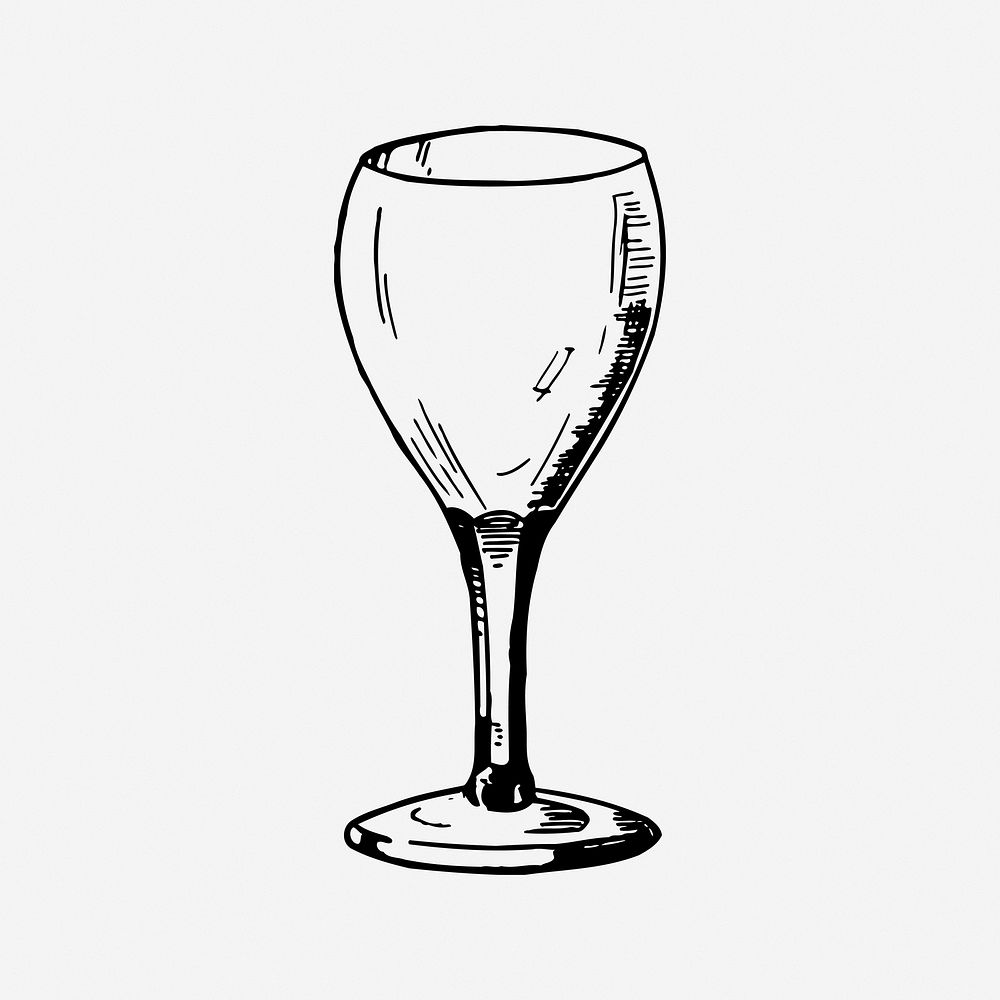 Wine glass, drawing illustration. Free public domain CC0 image.