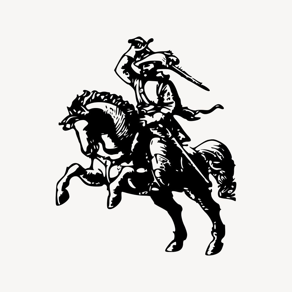 Solider on horse clipart, drawing illustration vector. Free public domain CC0 image.