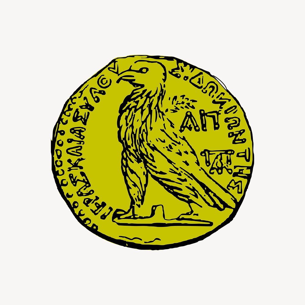 Ancient coin clipart, drawing illustration vector. Free public domain CC0 image.