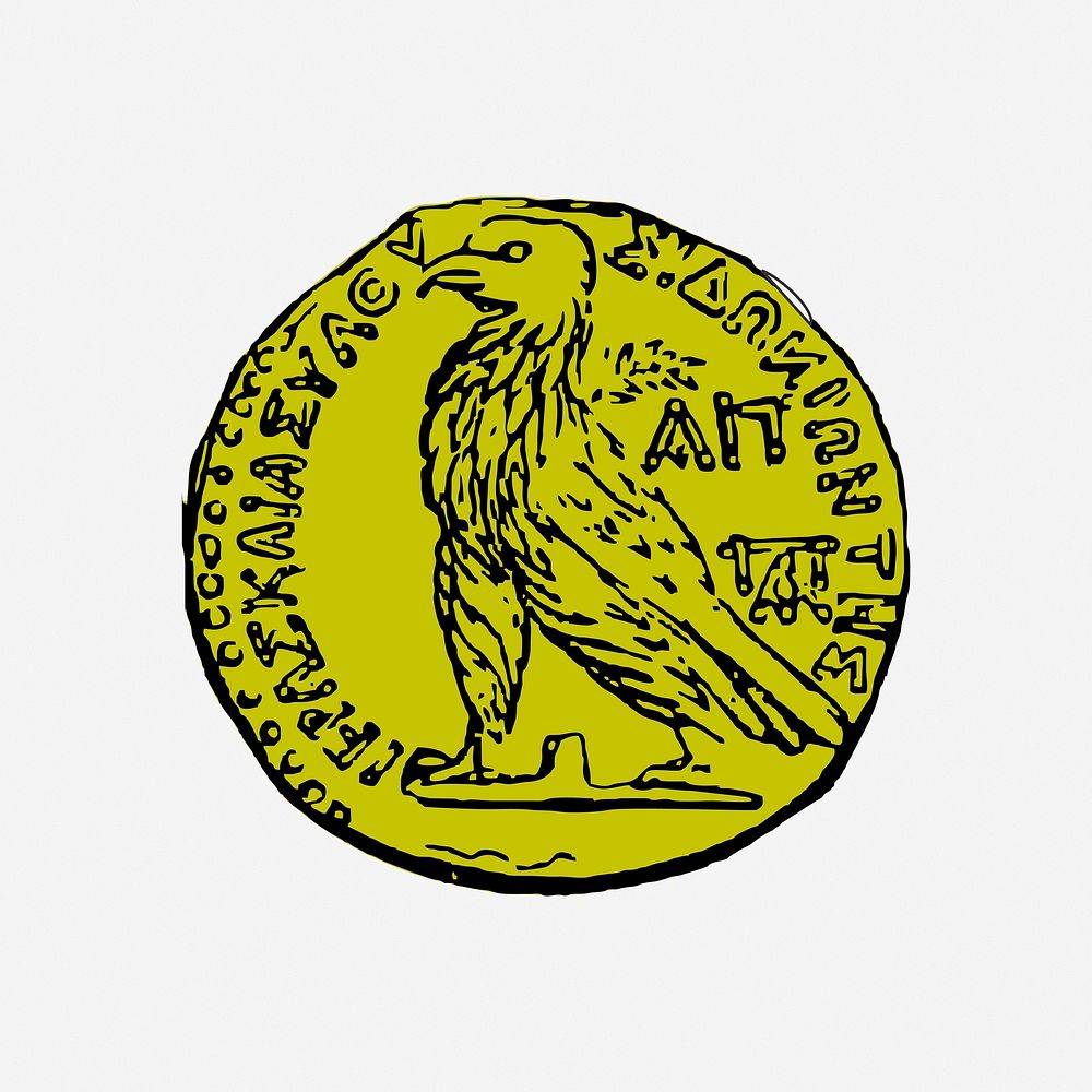 Ancient coin, drawing illustration. Free public domain CC0 image.