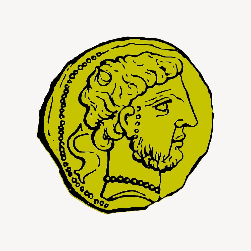 Ancient coin clipart, drawing illustration vector. Free public domain CC0 image.