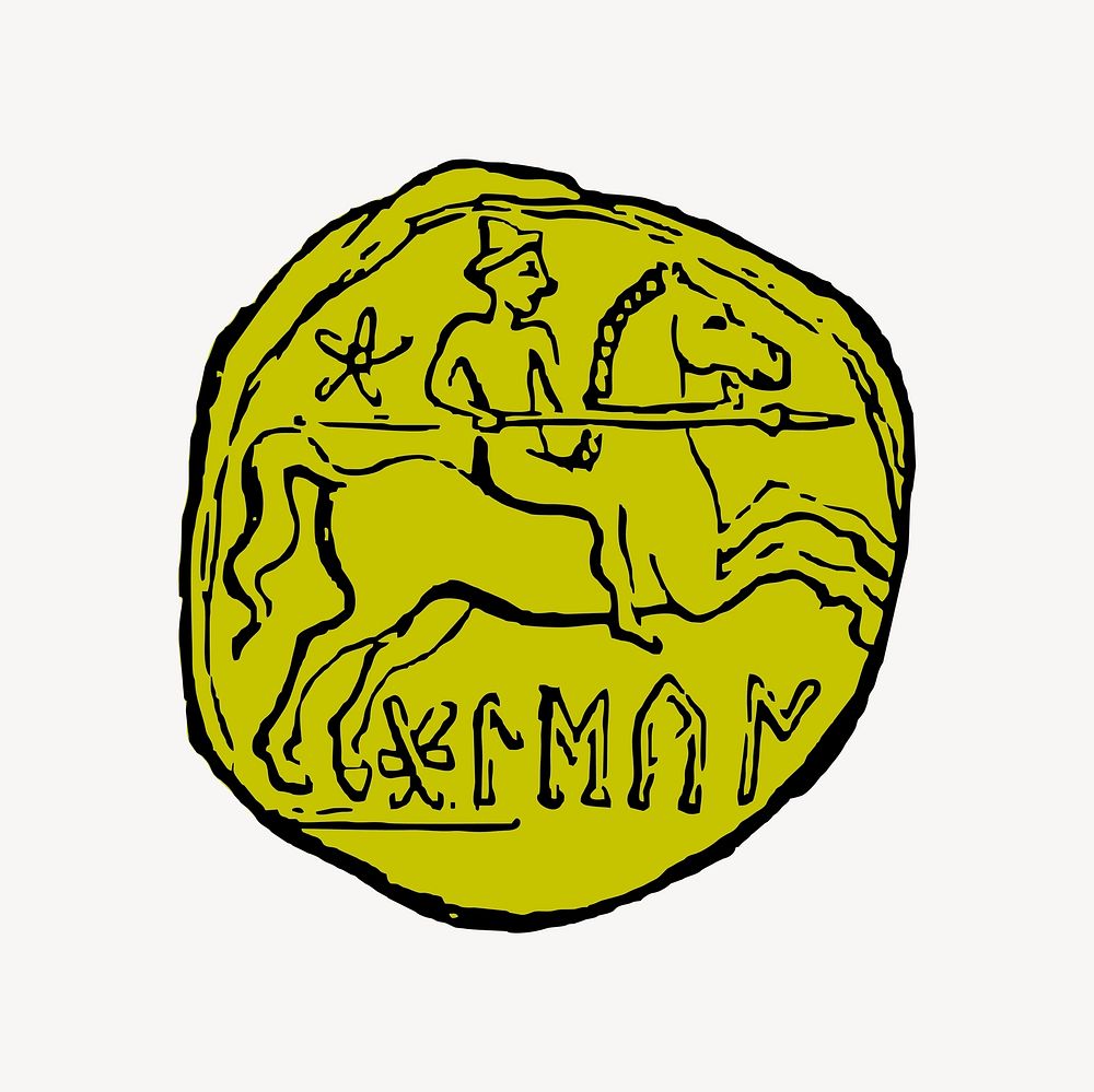 Ancient coin clipart, drawing illustration vector. Free public domain CC0 image.