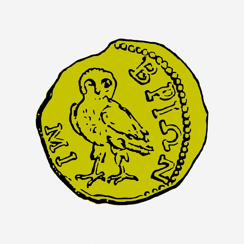 Ancient coin, drawing illustration. Free public domain CC0 image.