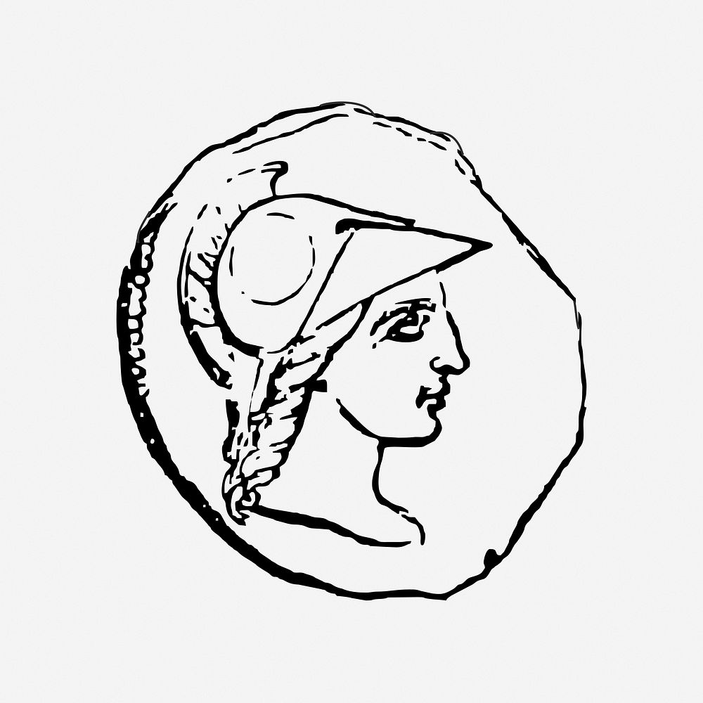 Old coin, drawing illustration. Free public domain CC0 image.