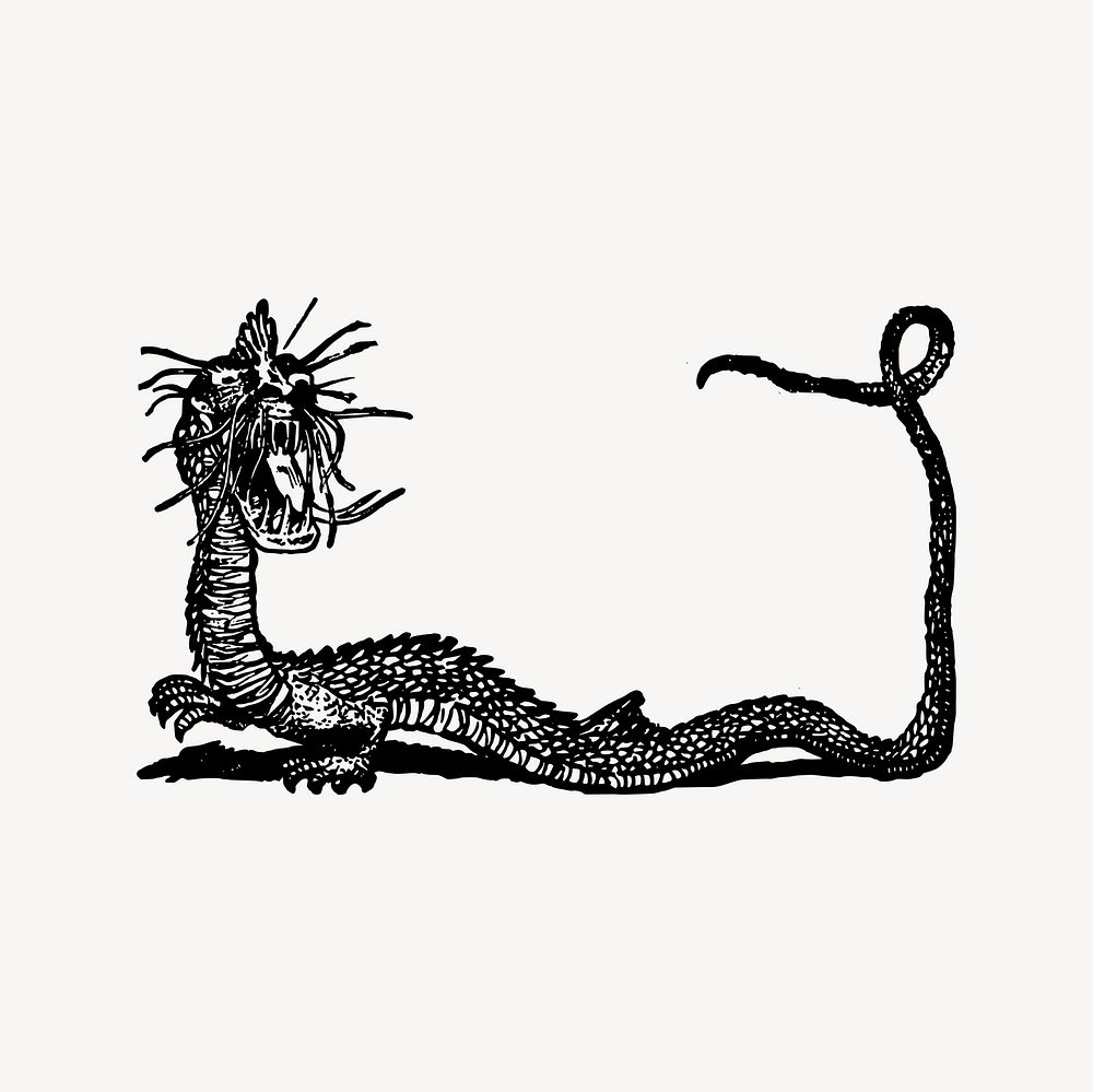 Disease dragon clipart, drawing illustration vector. Free public domain CC0 image.