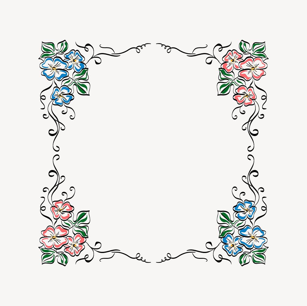 Flower frame clipart, drawing illustration vector. Free public domain CC0 image.