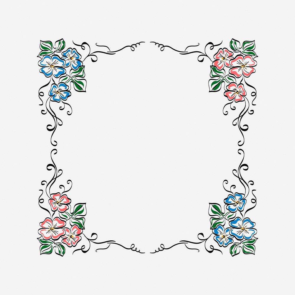 Flower frame, drawing illustration. Free public domain CC0 image.