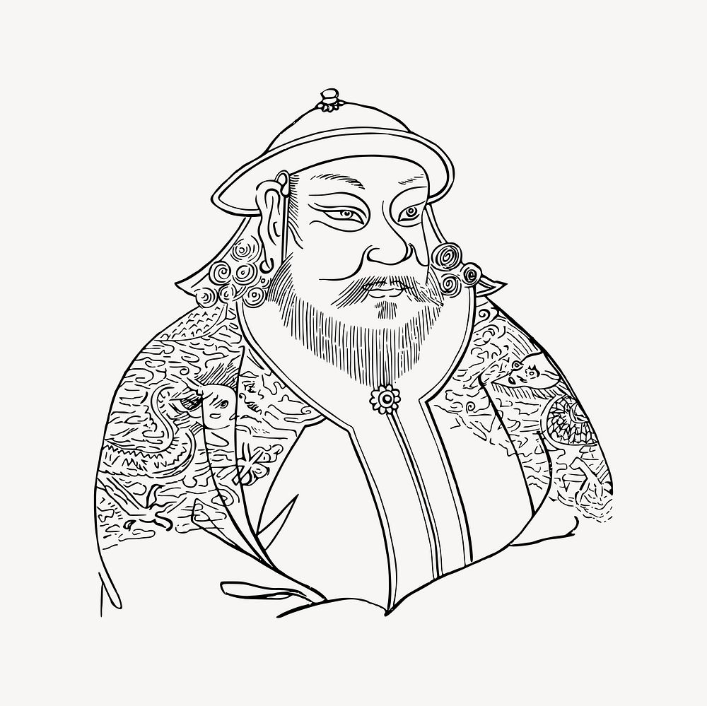 Kublai Khan clipart, drawing illustration vector. Free public domain CC0 image.