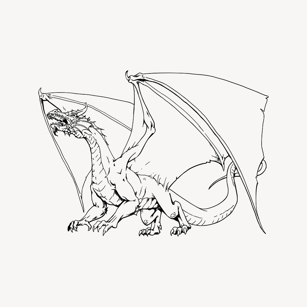 Dragon clipart, drawing illustration vector. Free public domain CC0 image.