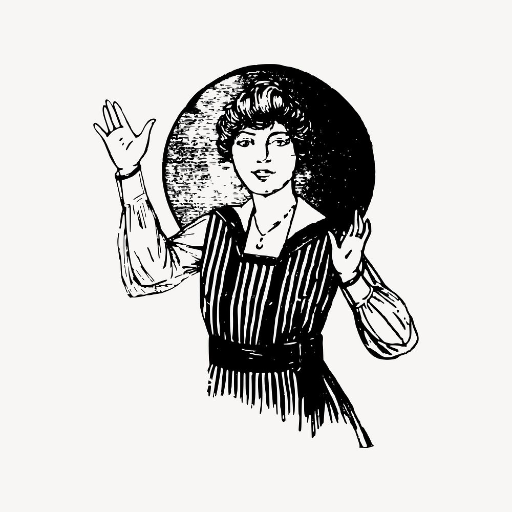 Woman waving hands clipart, drawing illustration vector. Free public domain CC0 image.