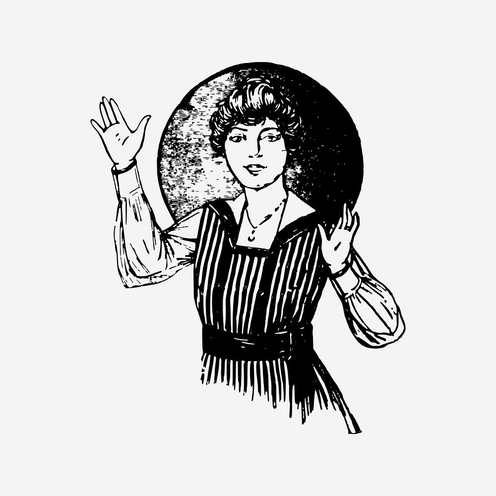 Woman waving hands, drawing illustration. Free public domain CC0 image.