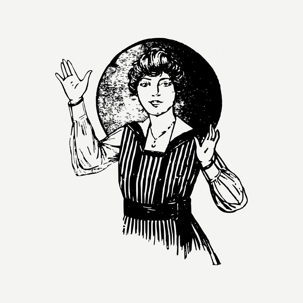 Woman waving hands collage element, vintage illustration psd. Free public domain CC0 image.