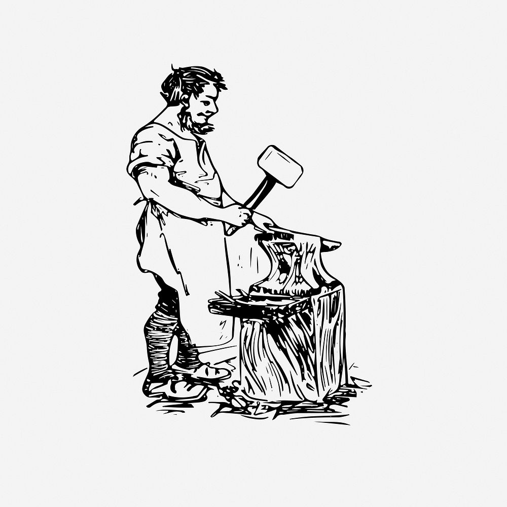 Blacksmith, drawing illustration. Free public domain CC0 image.